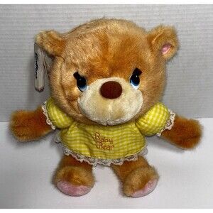 Vintage 1983 Mattel Emotions Plush Baby Bear Yellow Gingham Shirt 12” With Tag